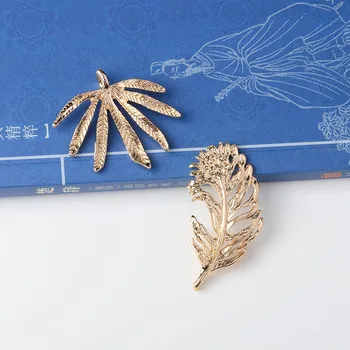 10PCS Zlatý Tón Zliatiny Materiálu Imitácia Veľké list Pobočky Kúzlo Leaf Prívesok na Svadbu Hlavu DIY Handmade Šperky, Takže