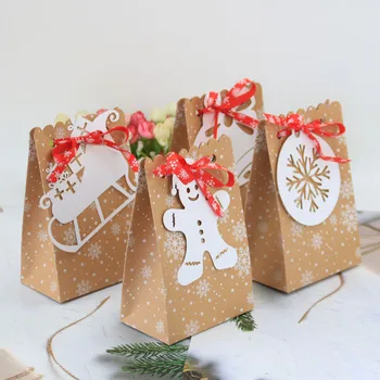 12Pcs šťastné a Veselé Vianoce, Darček Taška So Stuhou Tag Vianoce Snowflake Kraft Papier Candy Box Balenie Potravín Tašky Party Dekorácie Prospech
