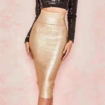 2021 Nové Žien Obväz Sukne Leto, Jeseň Fashion Zlato Slim Bodycon Kvalitný nočný klub kórejský Úrad Sexy Lady Jupe
