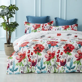 2021 Červená Modrá Kvetina Pastrol Cumlík posteľná bielizeň Sady Darčeky USA Veľkosť Twin Plný Kráľovná Kráľ Luxusné Obliečky Kryt Nastaví Č List