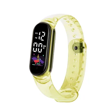 2022 Digitálne Náramkové hodinky Pre Ženy, Transparentné TPU Popruh Dámske Hodinky LED Zobrazenie Fázy Mesiaca Dotykový Displej Žlté pánske Hodinky