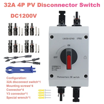 32A 4P PV Odpájač Prepínač+Konektor+Y3 Konektor+Kľúča DC1200V GF40 Vonkajšie IP66 Nepremokavé Otočný Spínač Pre Solárne