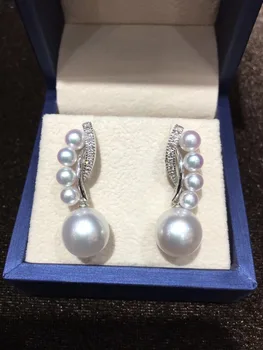 4-11 MM prírodnej morskej vody akoya perly stud náušnice 18K biele zlato s reálnymi diamond jemné ženy šperky pre svadbu