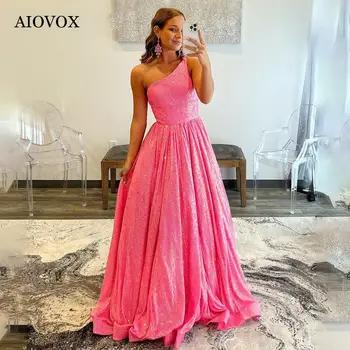 AIOVOX Elegantné Sequin Jedného Pleca Večerné Šaty Jednoduchý-Line Skladaný Prom Šaty Dĺžka Podlahy Vestidos De Noche Zákazku