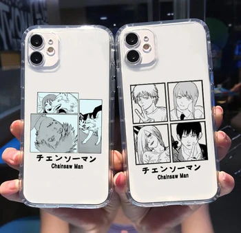 Anime Pílou Muž Pochita iPhone puzdro Pre iPhone 11 12 Mini 13 Pro XS Max X 8 7 6 Plus 5 SE XR Transparentné Shell