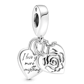 Autentické 925 Sterling Silver Rose Srdce Visiaci Zámok Visieť Kúzlo Perličiek Fit Pandora Náramok & Náhrdelník Šperky