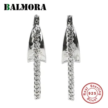 BALMORA 100% 925 Sterling Silver U Tvarované Geometrické Strapec Náušnice Pre Ženy, Dievča Reťazca Okrúhle Náušnice Dangler Denne Šperky