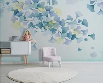 beibehang Vlastnú tapetu Nordic ručne maľované ginko listy čerstvé záhrady, obývacia izba gauč pozadí steny Foto nástenná maľba tapety