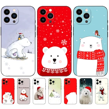 Black tpu Pre iPhone SE 2020 Prípadoch Mäkké Kryt Pre Apple SE 4.7 palcový Fundas Coque Etui Nárazníka Roztomilý Medveď Vianočné Polar