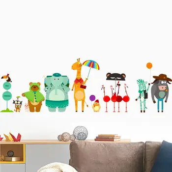 Cartoon Zoo autobusovej Stanice Samolepky na Stenu pre deti, detské izby, dekorácie, Nástenné art Obtlačky škôlky zvieratá nálepky