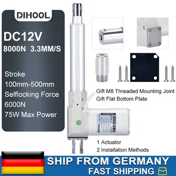 EU/Nemecko Zásob DHLA8000 100~500mm Zdvih 8000N Electric Linear Actuator 3.3 mm/s 800KG DC12V Ťažkých Motorových Wifi Radič
