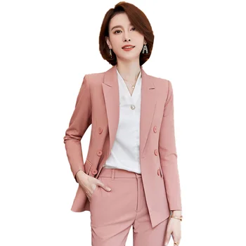 Formálne Ružové Sako Ženy Oblekoch, Nohavice a Bunda Sady Office Dámy Práce Nosiť Jednotné OL Štýly