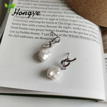 Hongye Striebro 925 Ženy Drop Náušnice Jemné Šperky Jednoduchý Dizajn Elegantný Dangler Sladkých Dievčat, Baroková Perla Visiace Náušnice Nové