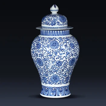 Jingdezhen Starožitné Modré A Biele Porcelánové chrámu Jar Skladovanie jar Dekorácie Nová Čínska Obývacia Izba porcelánu jar váza