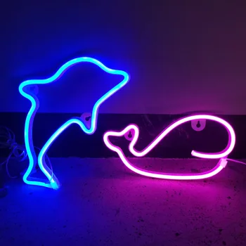 Kreatívne Dolphin Veľryba LED Neónový nápis Svetlo USB/Prevádzky na Batériu Dovolenku Noci, Lampa na Stenu Pozadia Deti Spálňa Domáce Dekorácie