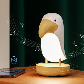 Kreatívne LED Drevené Vták Môže Svetla Spálňa Posteli Spať Lampa s Bluetooth Reproduktor stolná Lampa USB Nabíjanie Plynulou Stmievanie