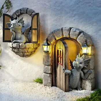 Krásne Nádvorie Dragon Socha Živice Okno Tvar Socha Wall Art Domova Záhradné Dekorácie