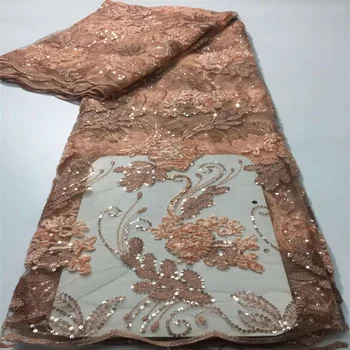 Kvalitné Luxusné, Ručne vyrábané Kvet Sequined Broskyňa Čipky Textílie 2022 Afriky francúzsky Vyšívané Čipky Textílie Na spoločenské Šaty YB-22