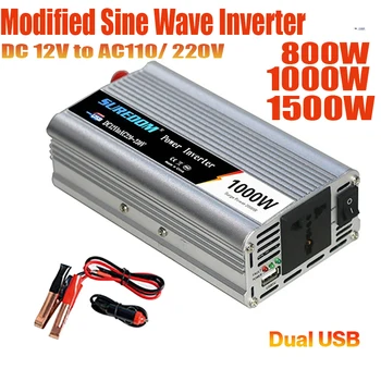 Modifikovaná Sínusová Vlna Menič Dual USB 12V na 220V 110V Auto Converter Solárne Vonkajšie Núdzové Napájanie Invertora 800/1000/1500W
