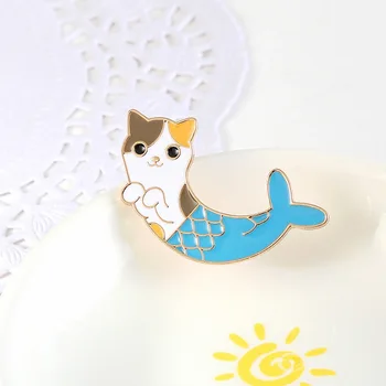 Morská Víla Krásy Mačka Brošňa Kreatívny Zábava Cartoon Zvierat Mačka Smalt Pin Pre Ženy, Dievčatá Tričko Taška Denim Preklopke Kolíky Oblečenie Odznak