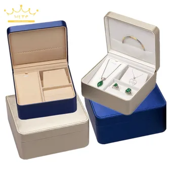 Multifunkčné Šperky Set Box Krúžok Náušnice Box Náhrdelník Box PU Kartáčovaný Šperky Balenie Okno Displeja Stlačte na Nechty Balenie