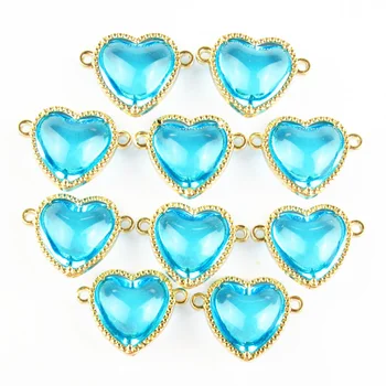 Najlepšia Kvalita 10Pcs Modré crystal prívesok Korálky Sklenené láska Srdce Konektor zobrazili kľúčové tlačidlá Pre Šperky, takže Náhrdelníky Náušnice Drahokamy urob si sám
