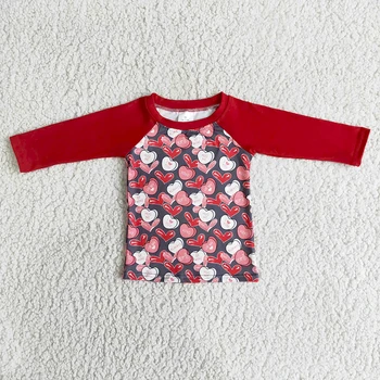 Najpredávanejšie Deti Long Sleeve T-shirt Valentína Chlapec Srdca Tlače Šitie Top S Červenou Farbou Rukáv