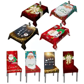 Nepremokavé Vianočný Obrus A Stoličky Kryt Elastické Santa Claus Obdĺžnikový Jedálenský Stôl Kryt Látkou Na spoločenské Udalosti G2B9