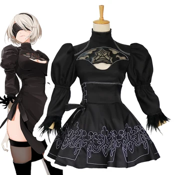 Nier Automaty Cosplay Kostým Yorha 2B Sexy Oblečenie Malej Veľkosti Vyhovovali Anime Ženy Úlohu Hrať Kostýmy Halloween Party Čierne Šaty