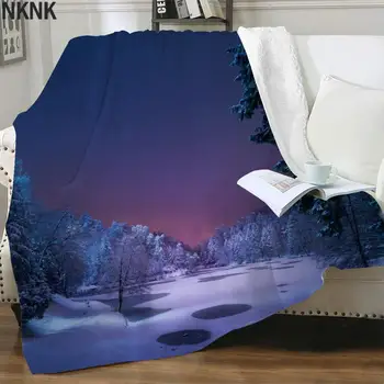 NKNK Brank Galaxy Prikrývky Lesa 3D Tlač Zimné Prikrývky Na Postele Krajiny Plyšové Hodiť Deka Sherpa Deka Módne Premium