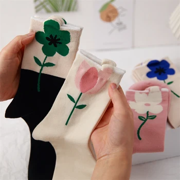 Nové Japončina kórejčina 3D Tulipán Ponožky Cartoon Kvet Ženy Ponožky Harajuku Kawaii Ponožky Priedušná Jar Jeseň Bežné Ponožky