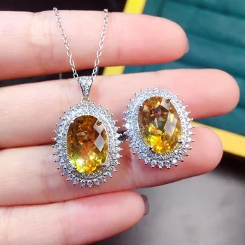 Nové Oválne Prehnané Šperky Sady Yellow Crystal Prívesok Imitácia Citrine CZ Náhrdelníky pre Ženy, Svadobné Šperky, Zásnubné