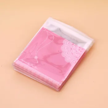 Nové Ružové Krásne Štýl 100ks/veľa Jedno Balenie 10 x 10+3 cm Transparentné Cookies Vrecia Plastové Samolepiace Tašky Na Pečenie Sušienky