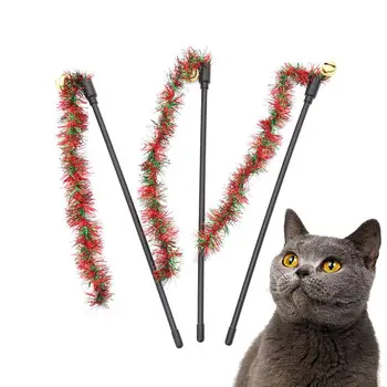 Pet Mačka Vianočné Zábavné Teaser Stick S Hlasnými Zvony Hrať Chase Cvičenie Hračky Domáce Zvieratá Pre Vnútorné Mačky