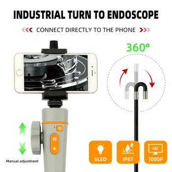 Priemyselné Video Endoskopu Fotoaparát 8MM 1080P WIFI 360 Riadenia Bezdrôtovú Automobilovú Kanalizácie, Odvodnenie Inšpekcie Borescope pre Android