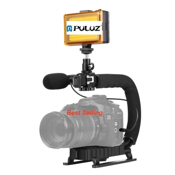 PULUZ U/C Tvar Prenosné Ručné DV Držiak Stabilizátor + LED Štúdio Svetlo + Video Shotgun Mikrofón Auta s Chladné Topánky Statív