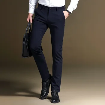 pánske bežné fitness nohavice rovno polyester spája dlhé nohavice plus veľkosť 2019 zimná elastická dark navy mladých business slacks