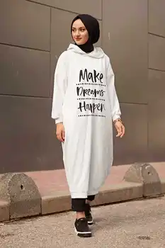 Písmom Vytlačené Dlhé Športové Blúzka Biela Zima Jeseň 2021 Moslimských Žien Hidžáb islamskej šatky Turecko
