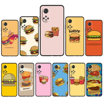 Roztomilý Kreslený Potravín Hamburger Pre Huawei Nova 9 8 7 6 5 4 3 8i 8SE 7SE 6SE 5T 5i 2i Lite2 Pro 4G 5G Soft Black Telefón puzdro