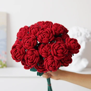 Sada 5 ks Hotové Ručne Háčkované Rose Pobočky Gradient Rose Háčkovanie Kvety Umelé Kvetiny Darček pre Priateľa Rodina