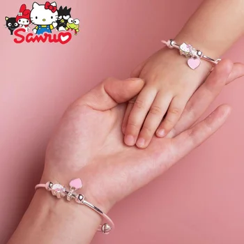 Sanrio Hello Kitty White Medený Náramok Školáčka Charms Elastické Lano Šperky, Hračky Švy Reflexné Dámy Hip Hop Náramok