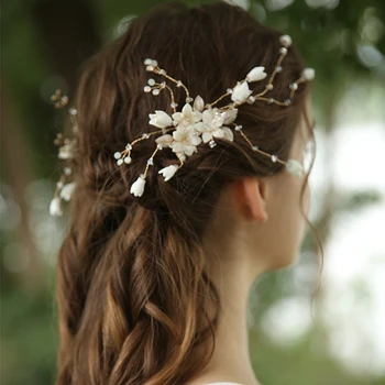 SLBRIDAL Ručné Opal Crystal Drahokamu Keramické Kvetinové Svadobné Vlasy Hrebeňom Svadobné Doplnky do Vlasov Družičky Ženy Šperky
