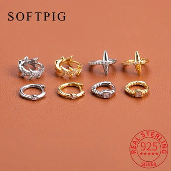SOFTPIG Reálne 925 Sterling Silver Geometrické Zirkón Hrubé Obvodové Náušnice Pre Ženy Strany Trendy Jemné Šperky Minimalistický Príslušenstvo