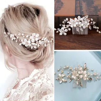 Svadobné Party Fashion Headdress Bridesmaid Strane Hrebeňa Pre Nevestu Ručné Pearl Flower Crystal Vlasy Kolíky Šperky, Vlasové Doplnky