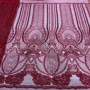 Tylu Čistý Afriky Čipky Textílie Korálkové Čipky 2023 Kvalitné Červené Nigéria Sequin Tkaniny na Svadbu Večerné Šaty Šiť cd-0215