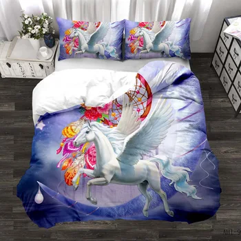 Unicorn Perinu pre Deti Biele Dreamcatcher posteľná bielizeň Nastaviť Kráľovná Deky pre Manželskou Posteľou Fialová Mesiac Bielom Koni Obliečky Domov