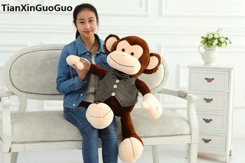 veľké 70cm roztomilý hnedý opice plyšové hračky oblečený kabát opice mäkké bábiky hodiť vankúš darček k narodeninám s0560