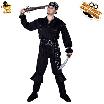 Vianočné Dospelých Čierny Kostým Pirát Halloween Maškarný Luxusné Kostra Klobúk Pirát Purim Mužov Dovolenku Strany Oblečenie Oblečenie