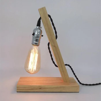 Vinobranie Drevený Edison žiarovky Stolové lampy Loft Štýl drevo Držiak nočná lampa stolná svetlá na čítanie pre Domáce osvetlenie
