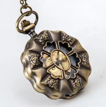 Vintage Bronze Duté z ruží Módne quartz prívesok žena Náhrdelník vreckové hodinky darček
